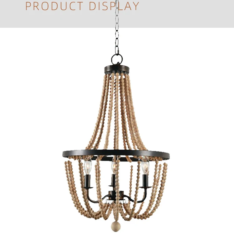 North American Style Creative Chandelier Decoration Wooden Art Chandelier Antique Retro Old Wooden Bead Lamp