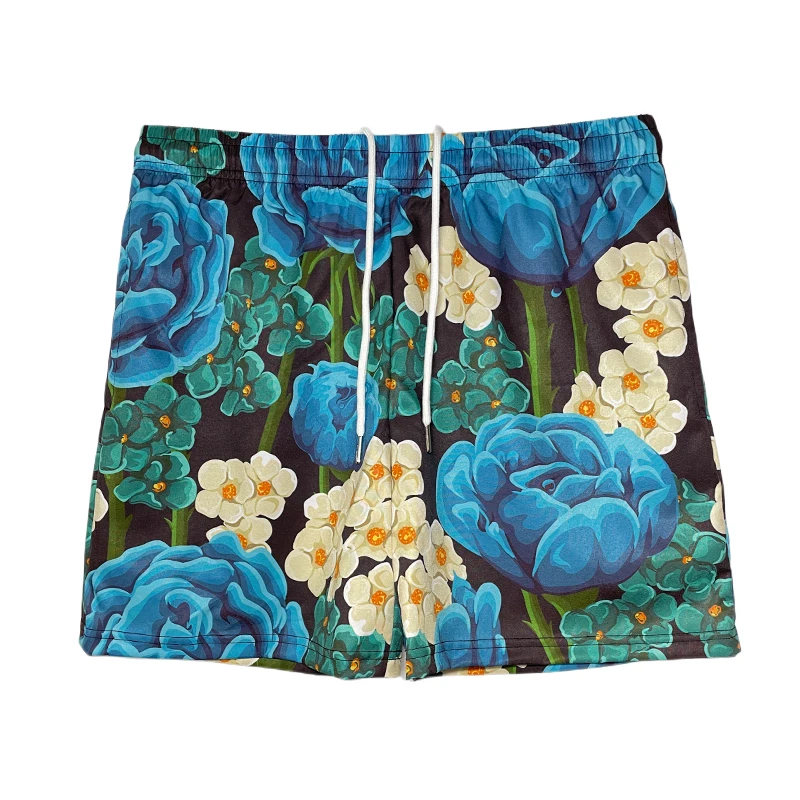 2024 New design private label custom logo fashion streetwear polyester printing summer beach swim trunks swimming shorts for men