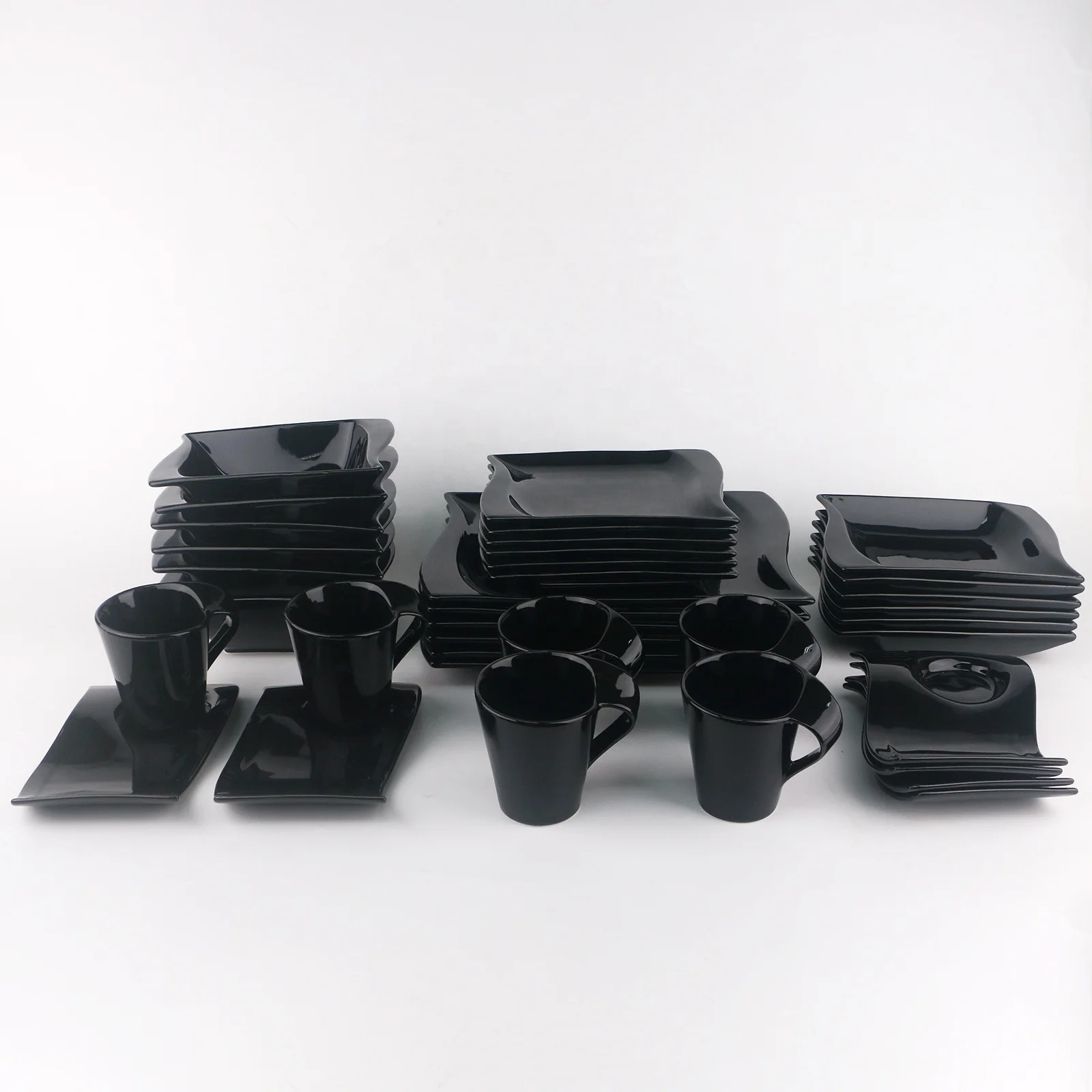 36 шт. черный набор посуды Роскошная фарфоровая Комплектная посуда керамика бесконечные угловой Посуда Столовые