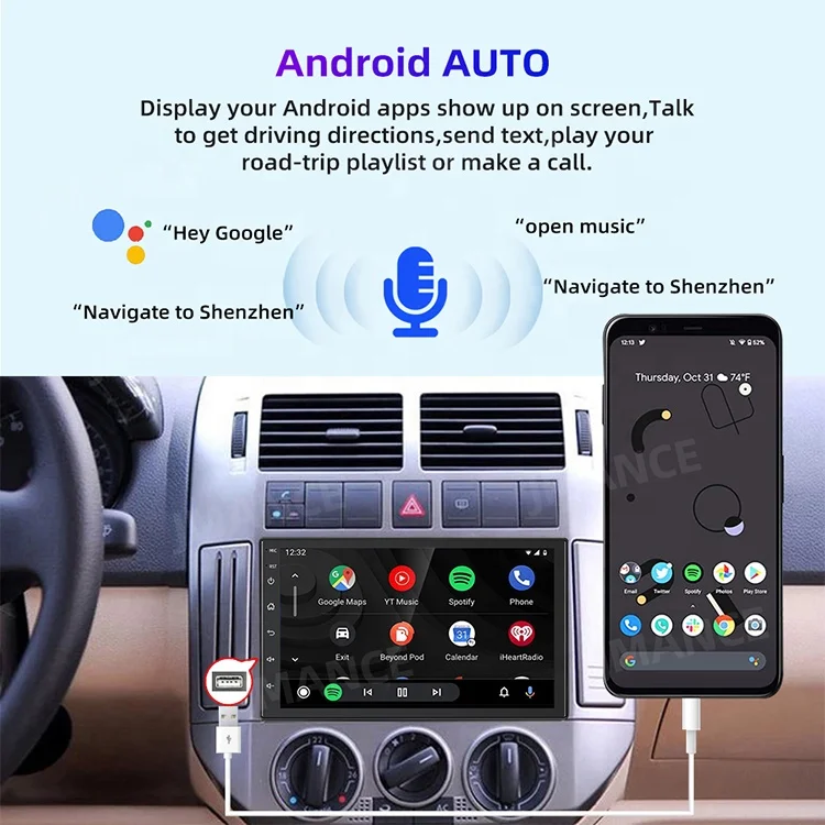 7035s7 7 Inch Universal 2.5D Touch Screen Android Auto wired Carplay Multimedia 2 Din Car Lcd Dashboard Music