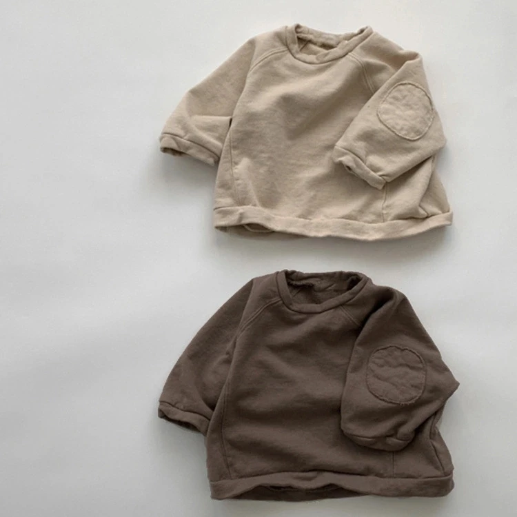 
Patch long sleeve kids tops french terry fabric sweatshirt children 