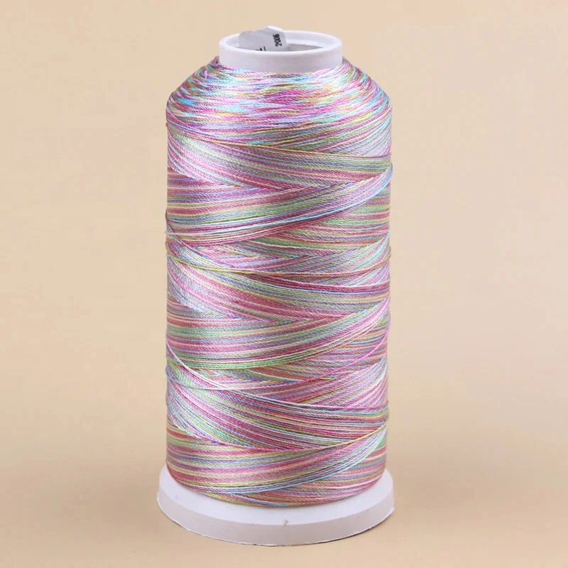 High tenacity thread for decoration rainbow embroidery thread tex 70, multi color sewing thread