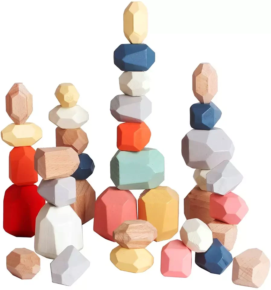 Educational Preschool Learning Toys Petrified Wooden Sorting Stacking Balancing  Wood Montessori Stone Rocks