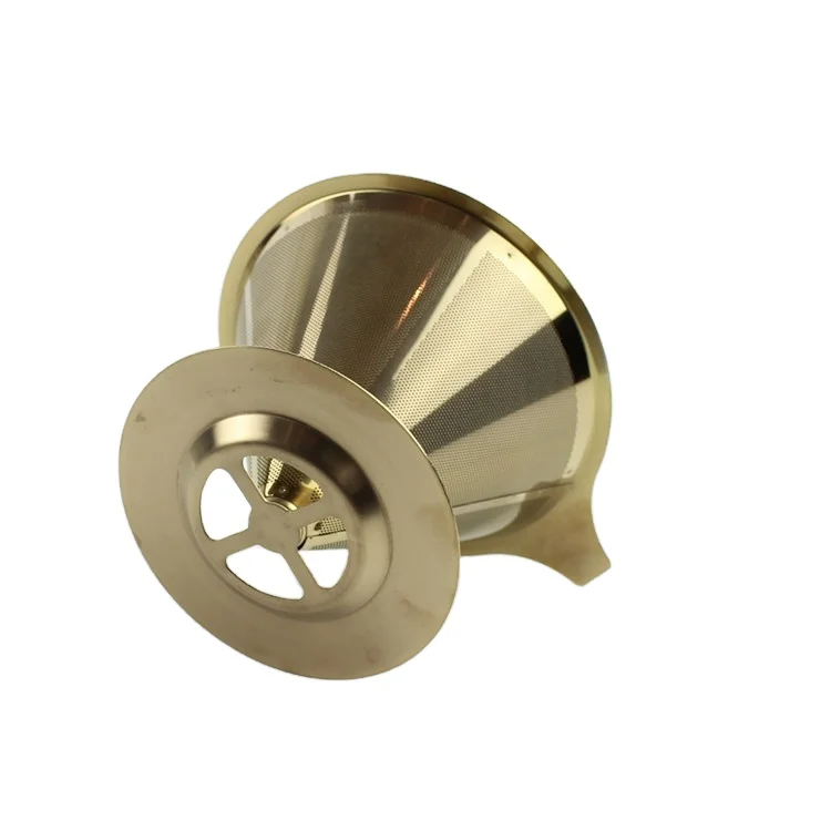 Stainless Steel Pour Over Gold Basket Reusable Ear Metal Coffee Mesh Filter Keurig With Spoon Dripper K Cup Cone Packs