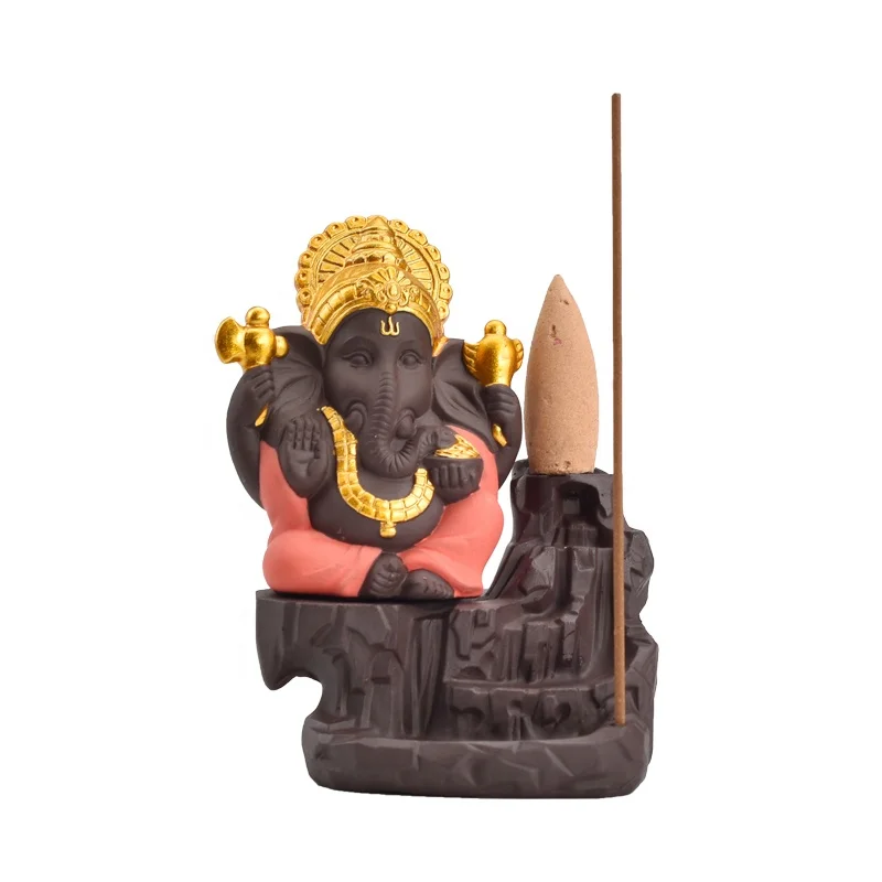 Elephant god Censer Holder Waterfall Flowing incense Cone Ganesha Ceramic Backflow Incense Burner