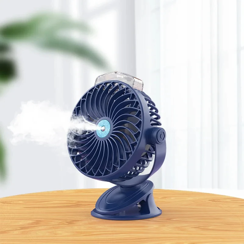 Mini Portable USB Clip Fan 4000mAh Rechargeable Water Mist Spray Fan 5 Gear Wind  Rotary Electric Air Cooling Fan
