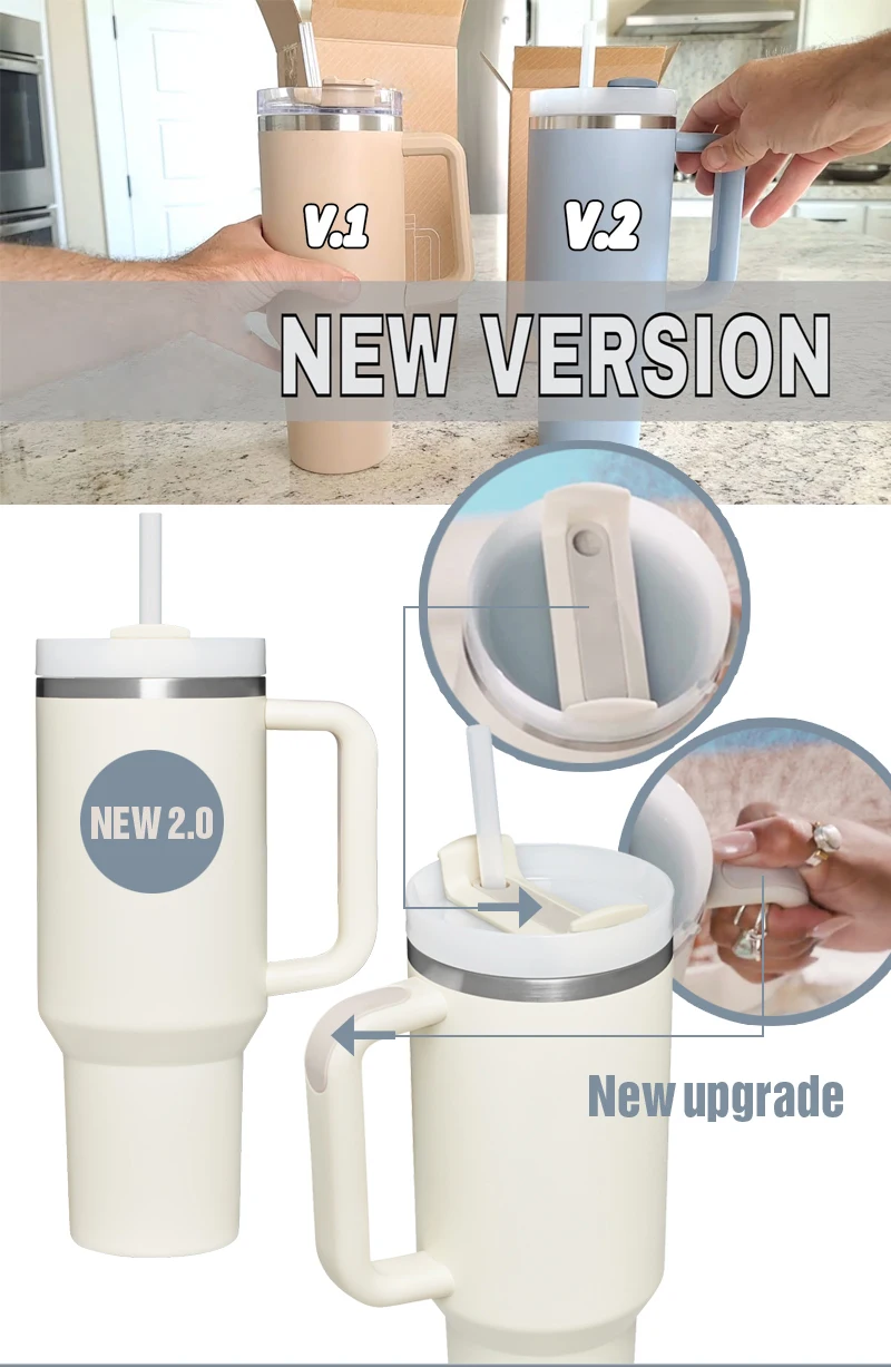 New hot seller H2.0 40oz Adventure Quencher Tumbler With Handle & Straw Ss 18/8 Vacuum Travel Mug support sublimation