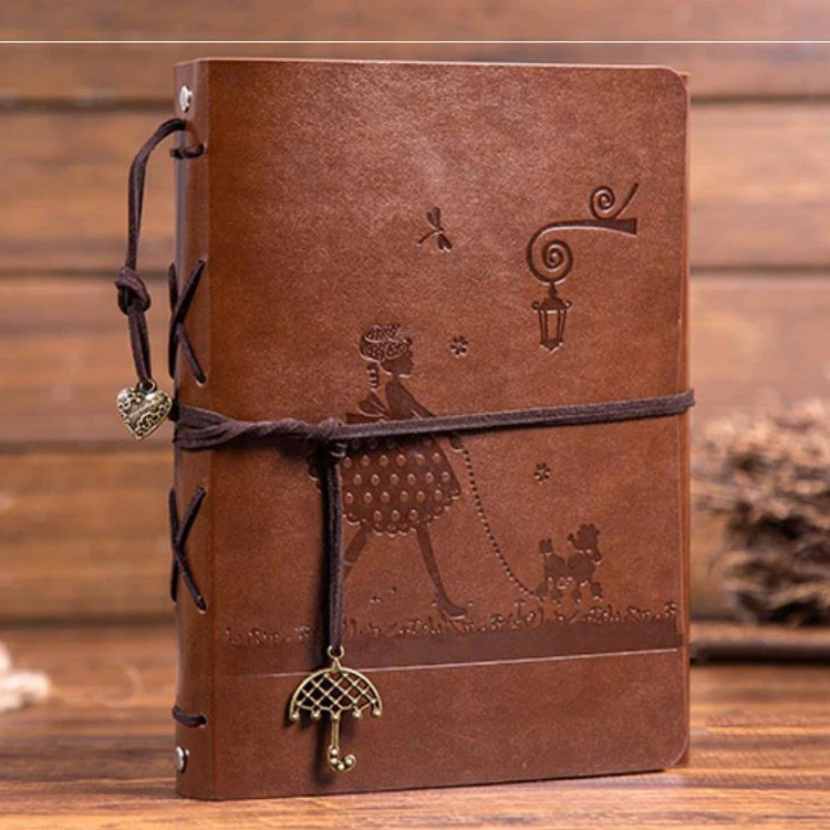 18*22cm 60 Pages Vintage Journal Handmade Diary Embossed Red Leather Photo Album DIY PU Scrapbook