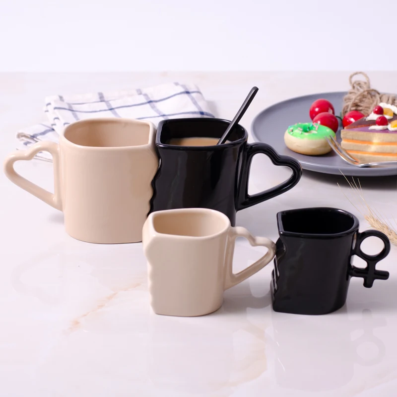 Wholesale high quality couple mugs cups with heart shaped coffee cup,couple mugs heart shape coffee cup