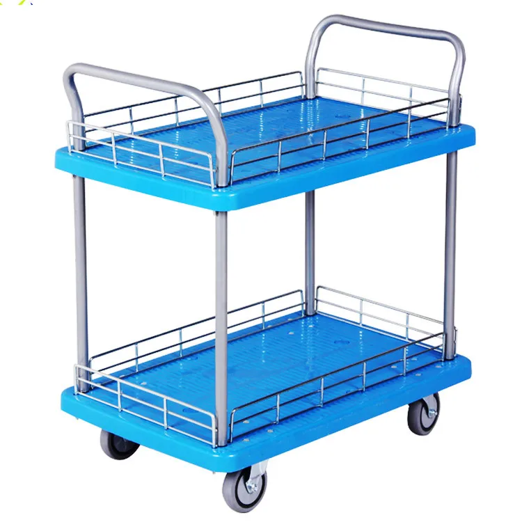 300kg Two Tier Cart Double Layer Hand Truck Double Deck Two Shelf Platform Trolley Dolly with Mesh