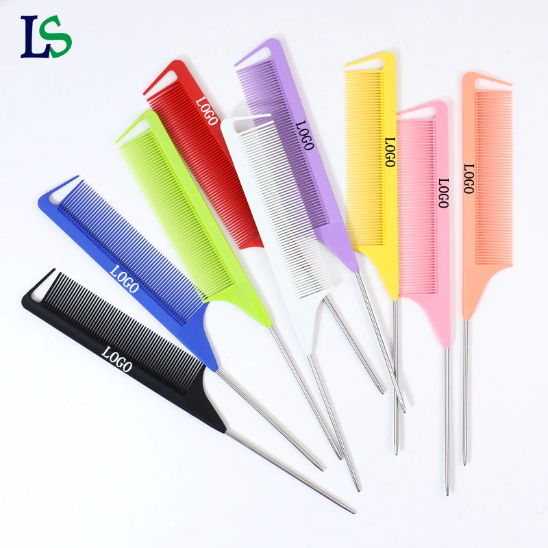 Wholesale Custom Logo Plastic Barber Hairdressing Hair Cutting Parting Comb Professional Braiding Carbon Fiber Rat Pin Tail Comb