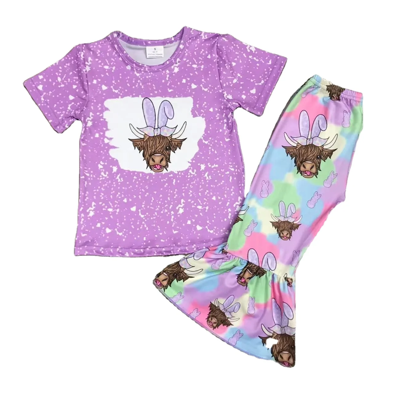 western style Easter theme spray-ink ox-head print summer outfit wholesale boutique clothing set