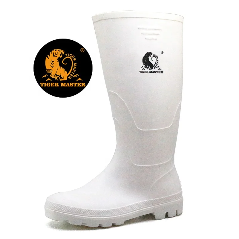 Non slip water proof lightweight white food industry non safety PVC rain boots for work