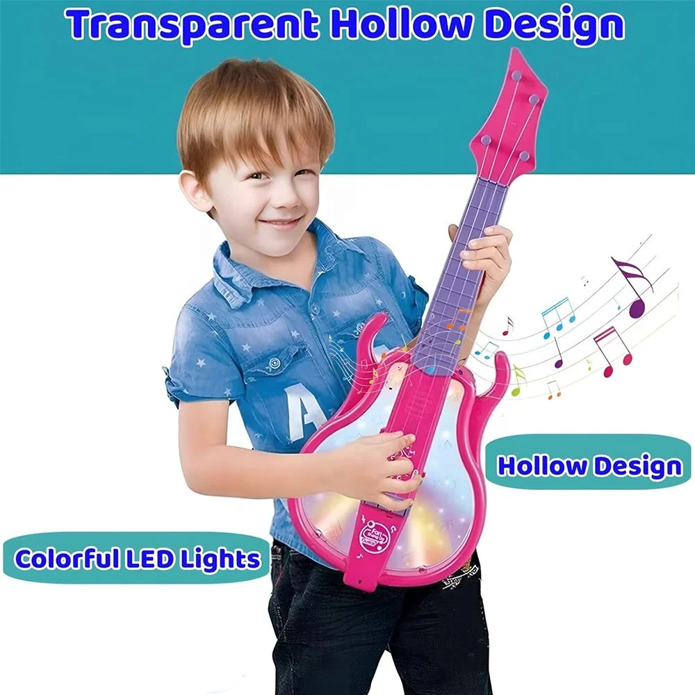 Musical Toddler Toy Children Learn How to Play Music String Type Flash Lighting Electric Guitar for Kids