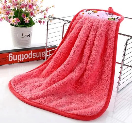 Custom Best Hand Washing microfiber coral fleece lovely Cartoon design hang Towel