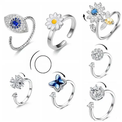 2023 Hot Selling Copper Silver Plated Anti-anxiety Finger Rings For Women Micro-embedded Spinner Zircon Ring