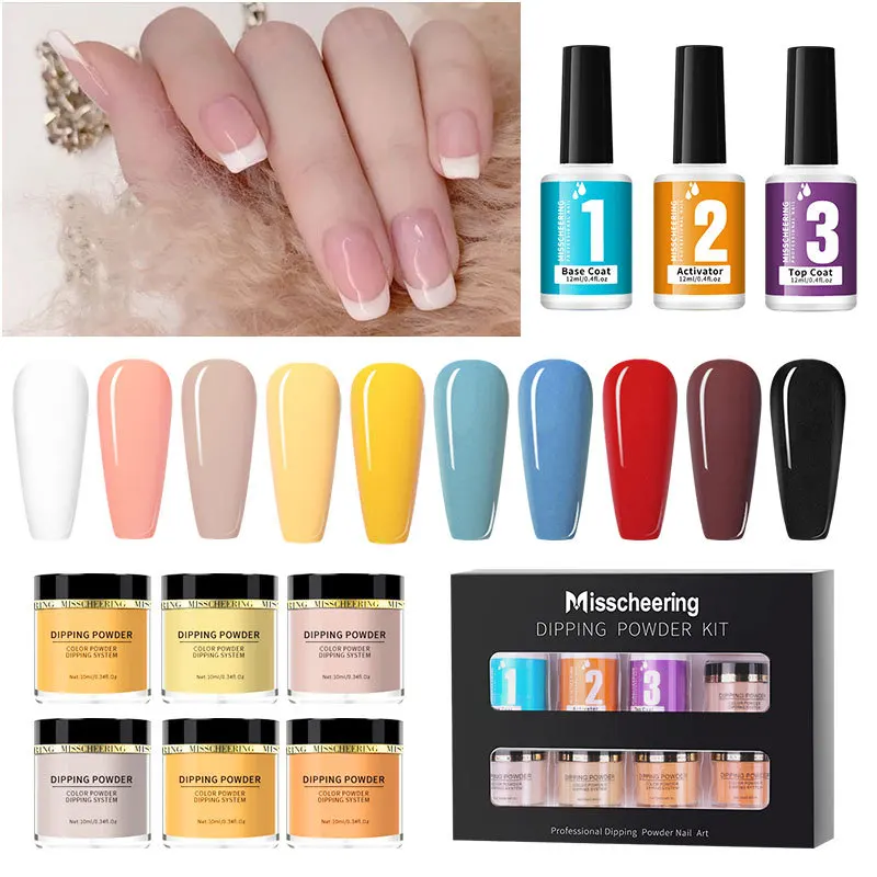 9Pcs/Set Colorful Clear Dipping Powder Manicure And Pedicure Supplies Nude Acrylic Powders For Nail DIY Nail Art With Top Coat