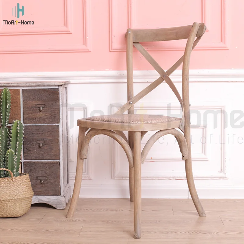 
Wholesale Antique Style Cross Back Oak Wood Bar Stool With Rattan Seat Restaurant Wood Cross Back Dining X Bar Chair 