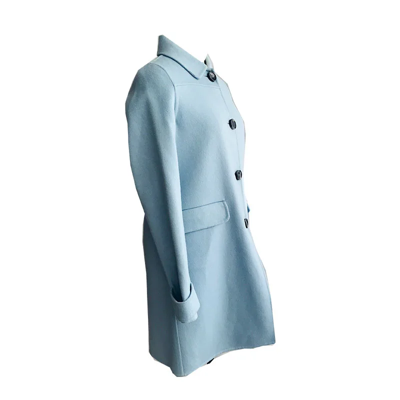 
 Оригинальное весенне-осеннее синее пальто, шерстяное пальто средней длины, синее пальто, двустороннее  