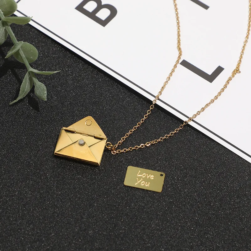 Custom Fashion non tarnish free Jewelry Envelope stainless steel letter name pendant logo necklace