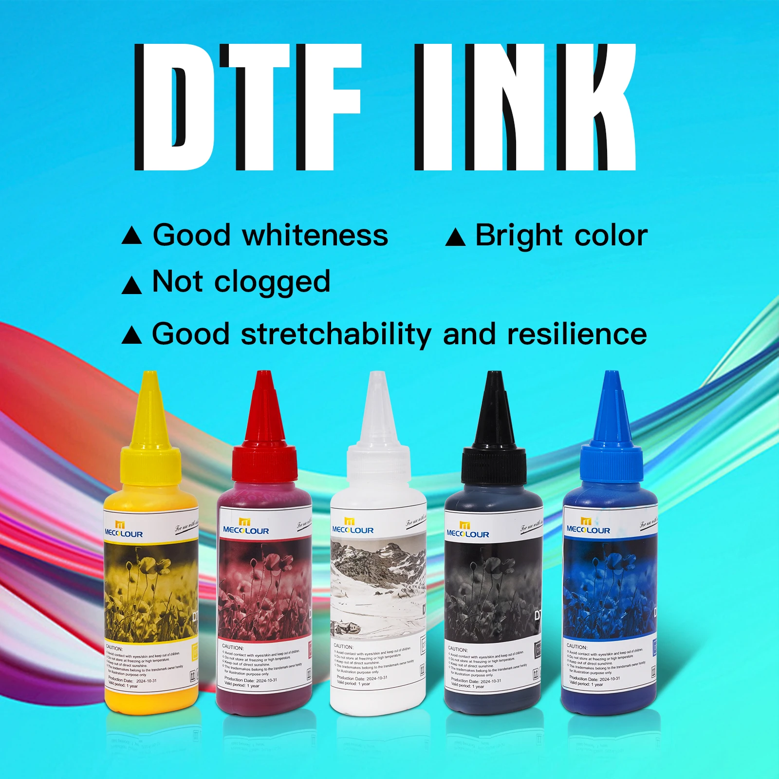 Premium 100ML Bulk Waterproof PET Film DTF 5 Color Pigment Ink For Epson L1800 L805 L810 L1455 L1400 L1300 L1110 L130 Printer