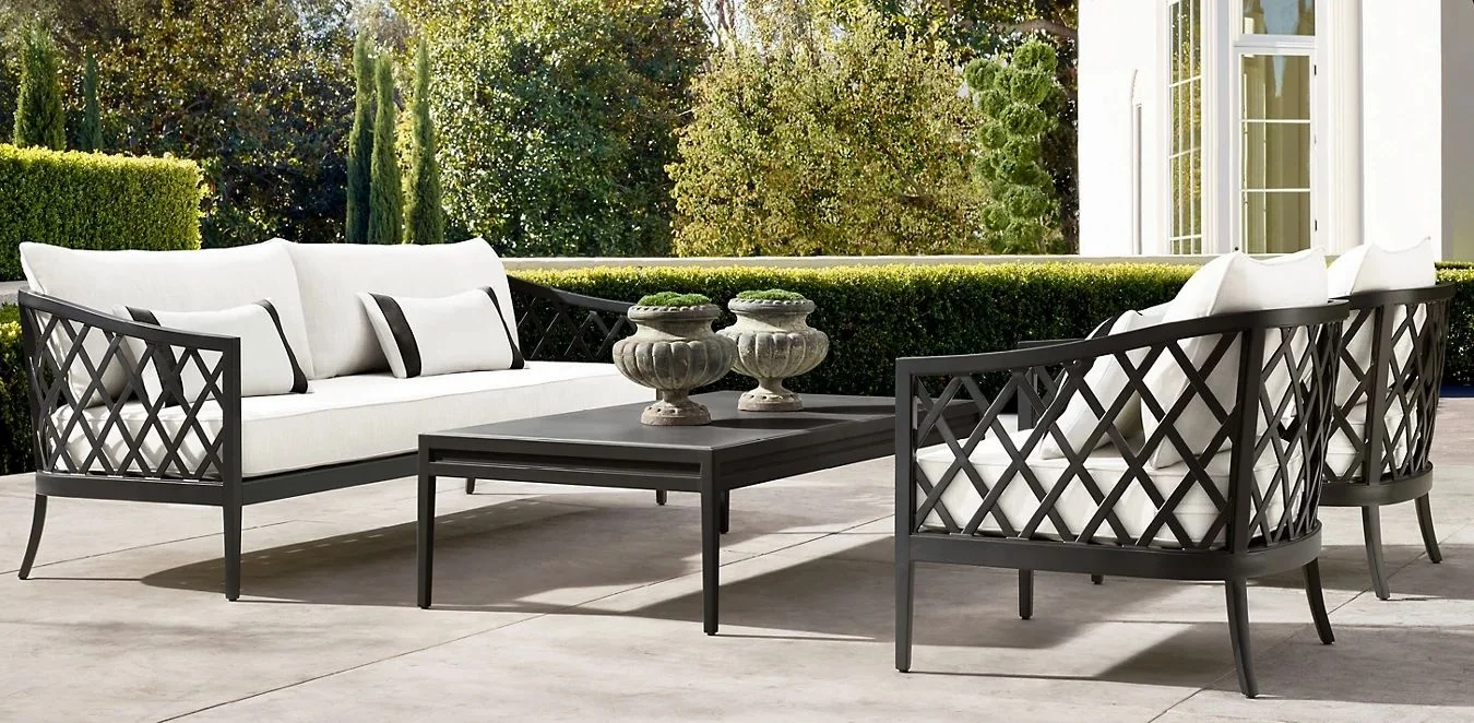new arrival American style cast aluminum grey teak black powder coating  luxury outdoor furniture garden sofa set