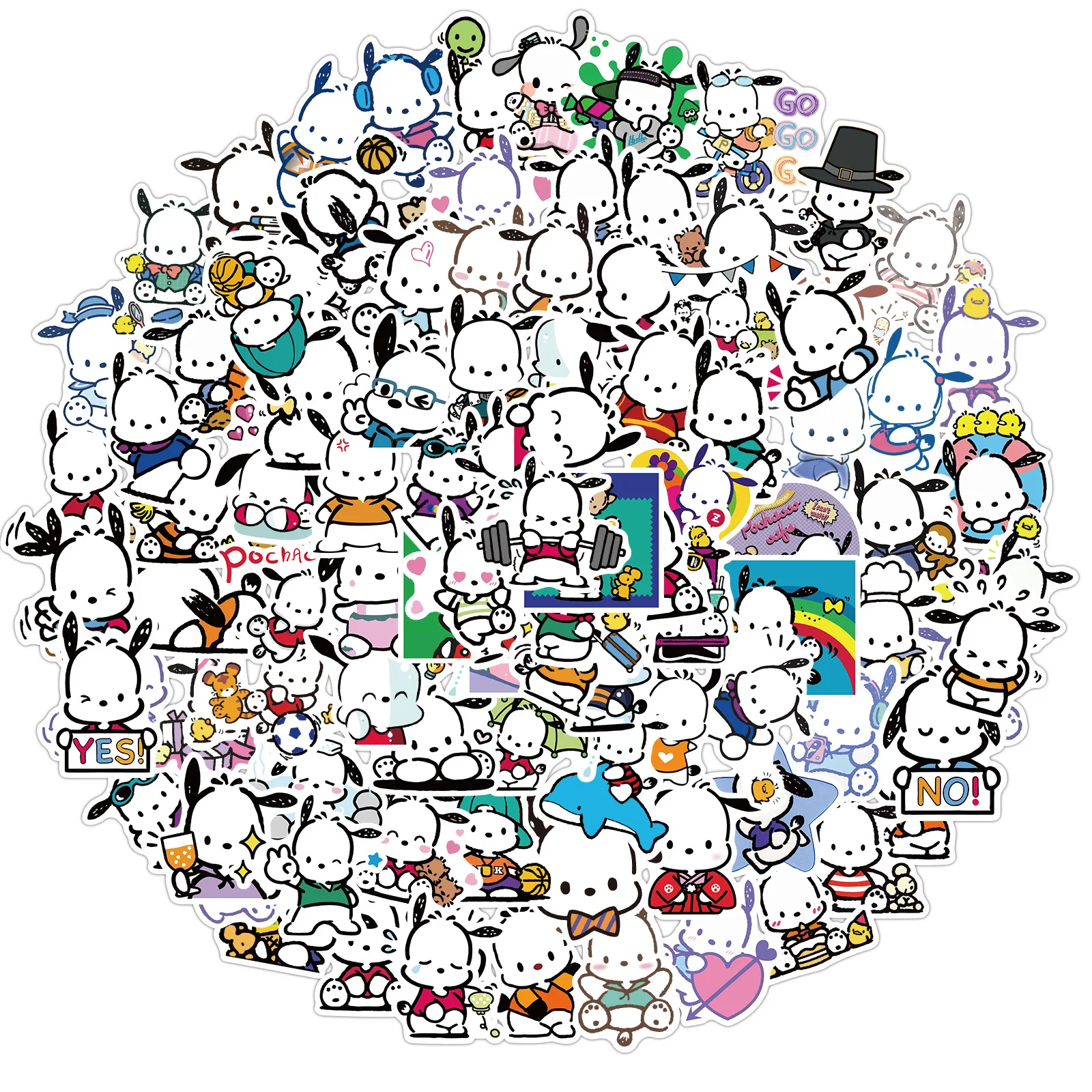 
100 Pcs/Pack cartoon Janpan Anime Pochacco pocha pocha----chubby sticker reusable waterproof Laptop Bike smartphone tablet label 