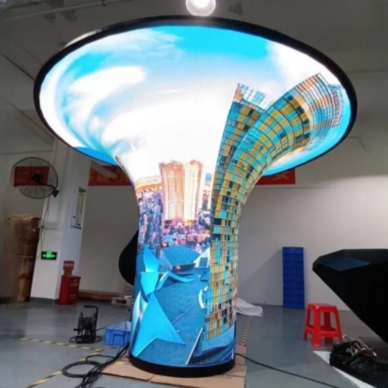 Cylindrical Columnshopping Mall Curved Soft Flexible Advertising Led Module Panel P1.56 P1.875 P2 P2.5 Led Flex Display Screen