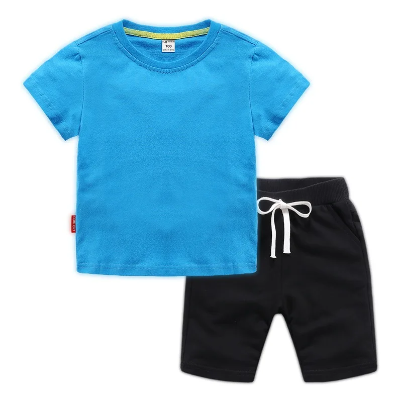 Quality 100% cotton baju anak grosir 2-8 years kids clothes 2 piece suit children casual sports t shirt shorts boy clothing set
