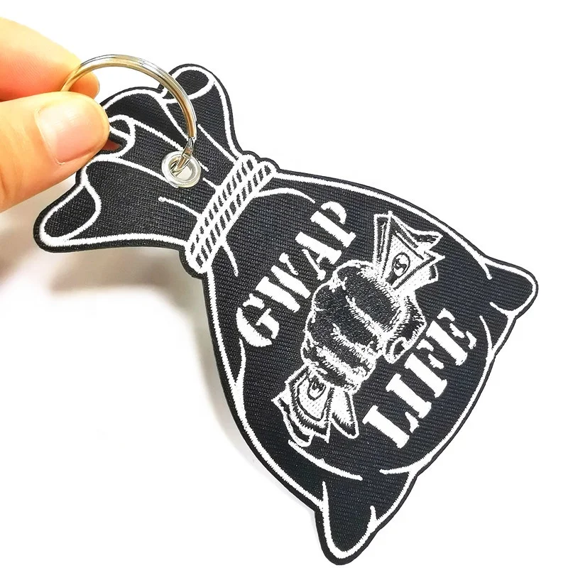 Cheap Custom Embroidered Twill fabric key chain, keyring, key tag