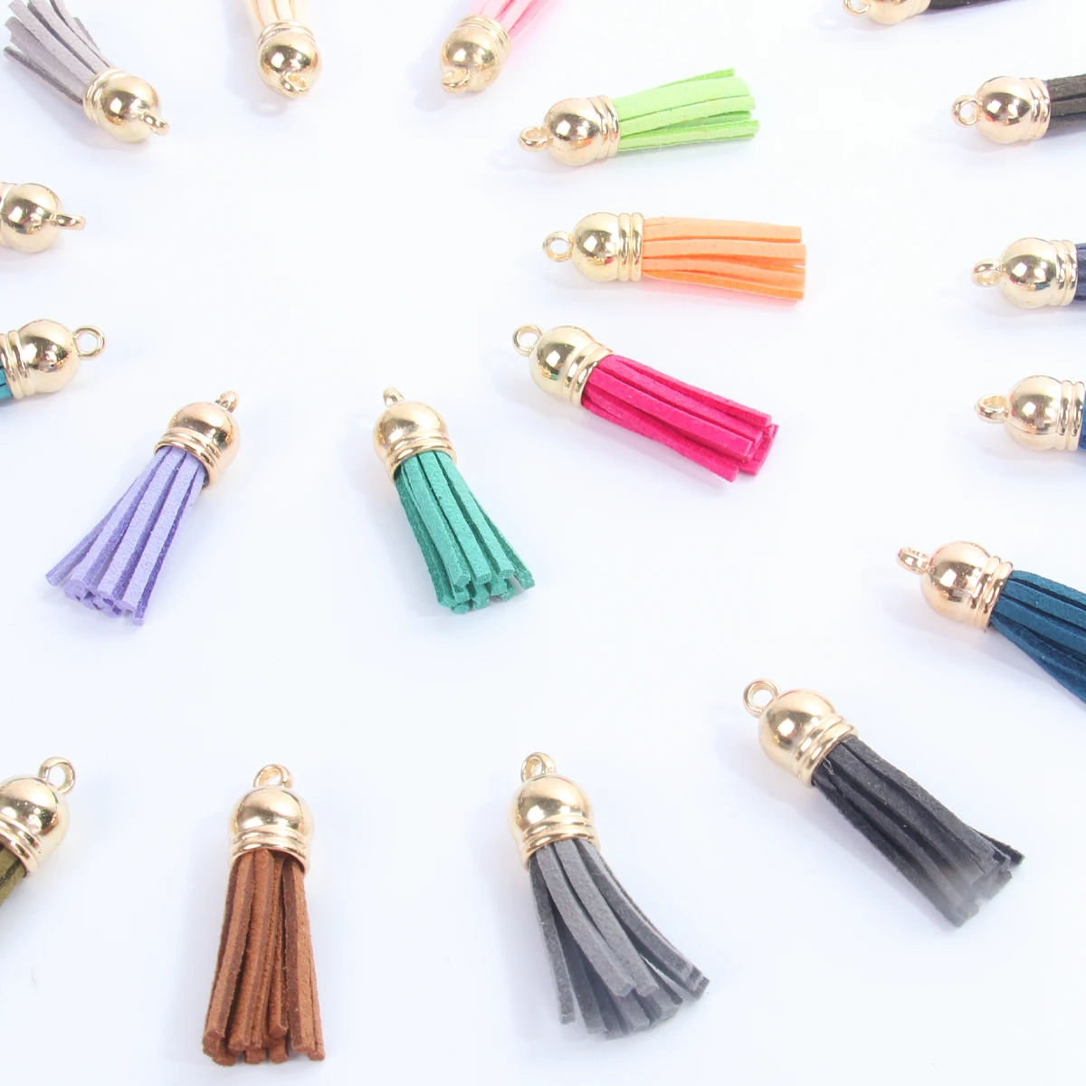 Gold Sliver Leather Tassel For Keychain Cellphone Keychain Jewelry Summer DIY Pendant Charms Tassel Colorful