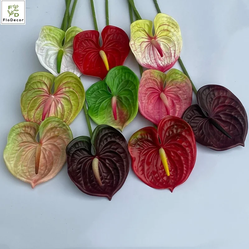 Wholesale Artificial 3D Print Anthurium Flowers Latex Real Touch For Home Wedding Party Decoration Table Center Piece