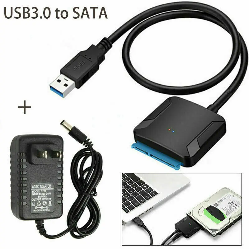 USB 3.0 To Sata Cable For SATA III 3.5 2.5 Inch External HDD SSD Hard Drive Easy Drive Cable DC 5.5 12V/2A Power Adapter