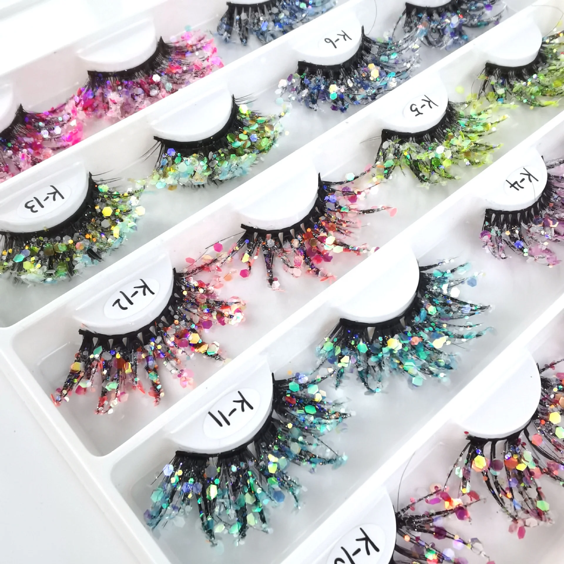 Full Strip Colored Lash Luminous faux Mink Eyelashes Party Glitter Green Pink Eye Lashes UV Light Glow in the Dark