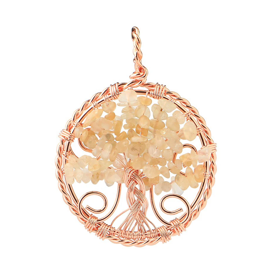 Handmade Copper Wire Wrapped Natural Amethyst/Rose Quartz/Tiger Eye Stone Necklace Pendant Jewelry For Women