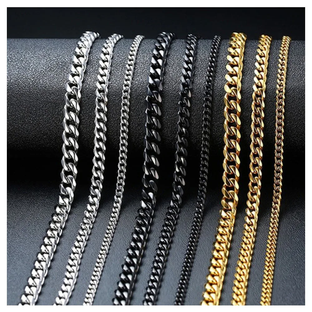 Cheap gold Stainless Steel Cuban Chain necklace for men Hip Hop silver Chain Necklace