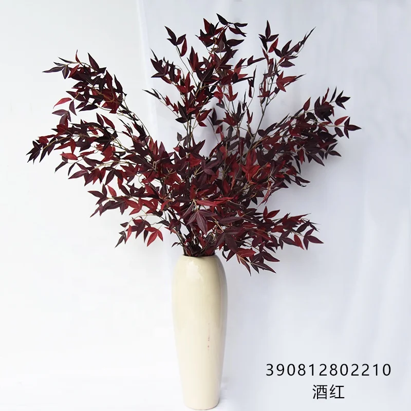 Hunan Zhangjiajie Fuyuan Yiwu orange yellow silk plants single stem nandina artificial heavenly bamboo leaves for wedding decor