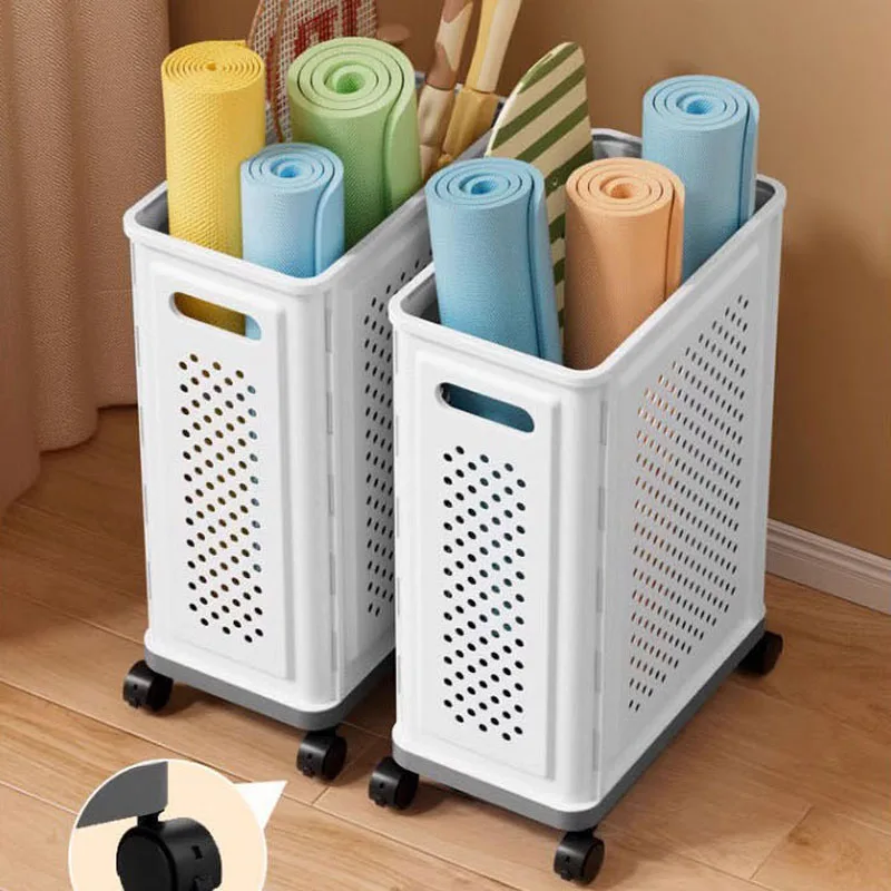 PP Ventilate Yoga Mat Storage Rack Toy Sundries Storage Organizer Plastic Laundry Basket With Wheels