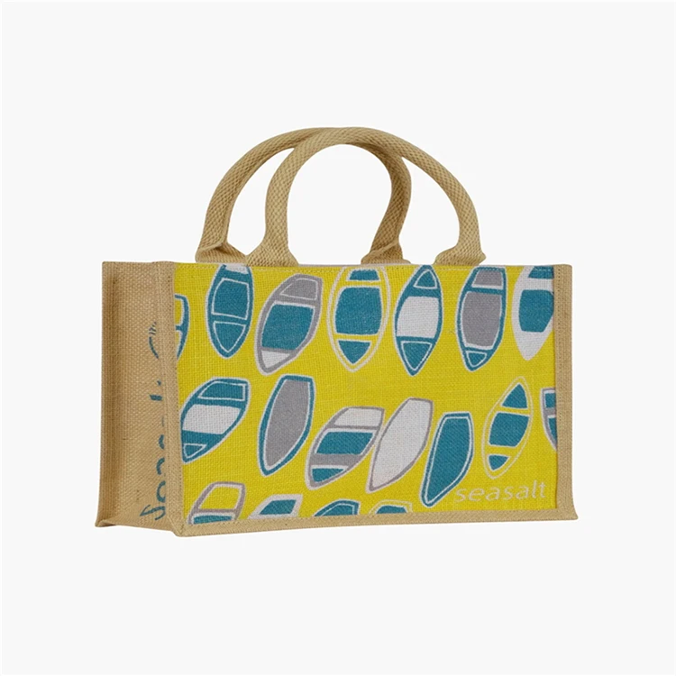 Wholesale custom printing reusable shopping tote fashion packing handbag jute bag