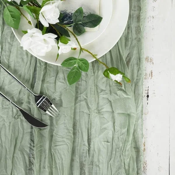 28 x 120 inches gauze fabric boho wedding arbor decor sage green cheesecloth table runner