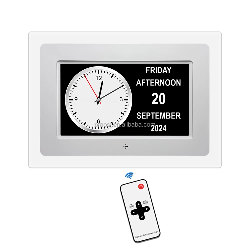 Pros hot sales remote control 24 Alarm wall mount 7 inch Acrylic Memory Loss Digital Alzheimer Clock For Dementia Memory Loss