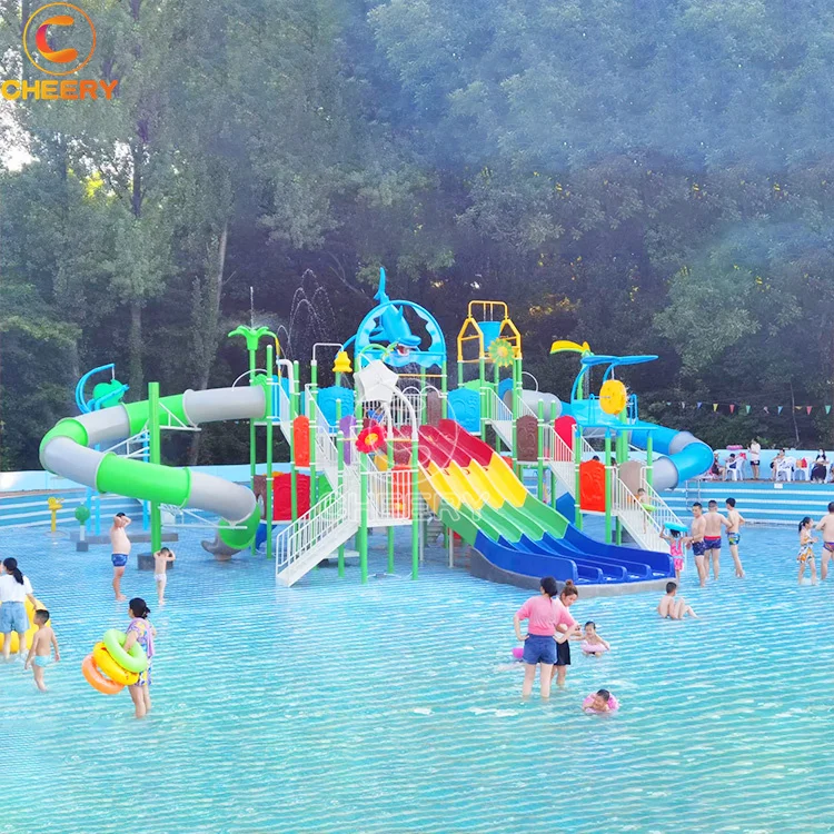 Attractive water entertainment outdoor swimming pool water playground fiberglass plastic slides water park with splash equipment