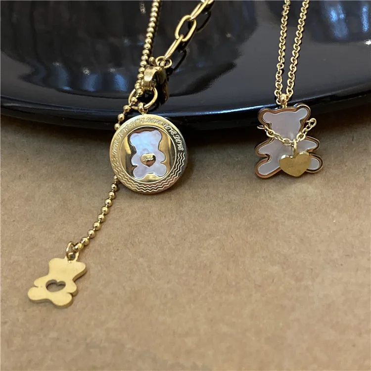 New Fashion Gold Plated Bear Necklace Hear Shape Pendant Jewelry Stainless Steel Necklace For Women Necklace