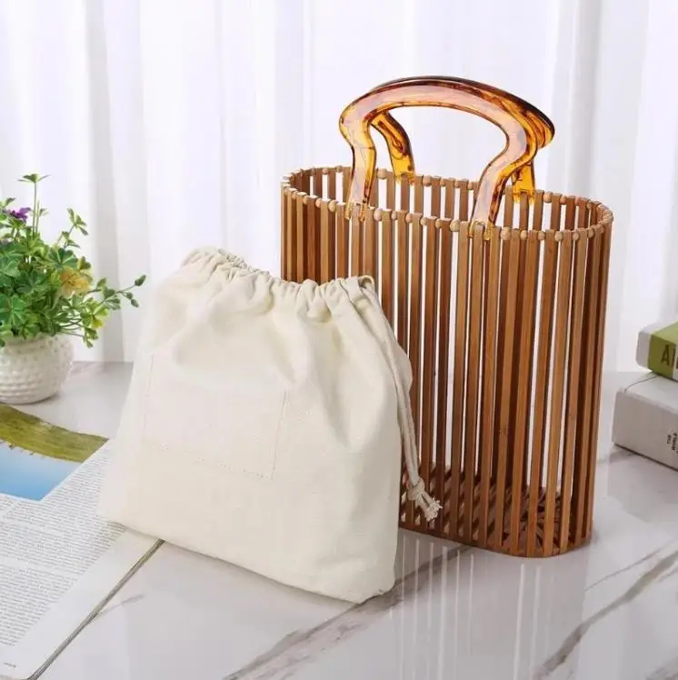 Natural Bamboo Clutch Bag Straw Woven Round Handbag For Women Hollow Out Bamboo Basket Bag Round Handbag For Women Hollow Out