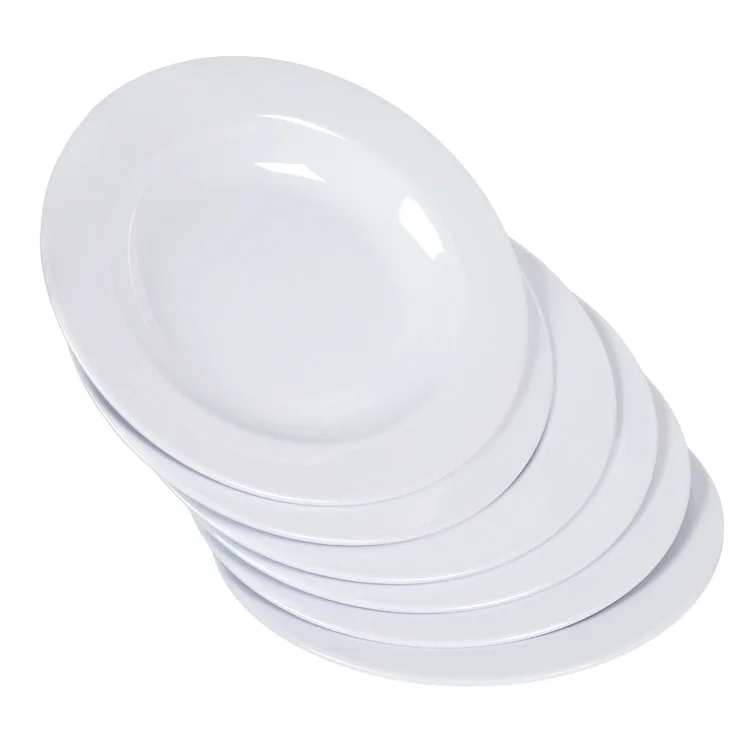 Runde tiefe teller restaurant weib wide rim pasta plate, deep well plastic round 9 inch melamine soup dish