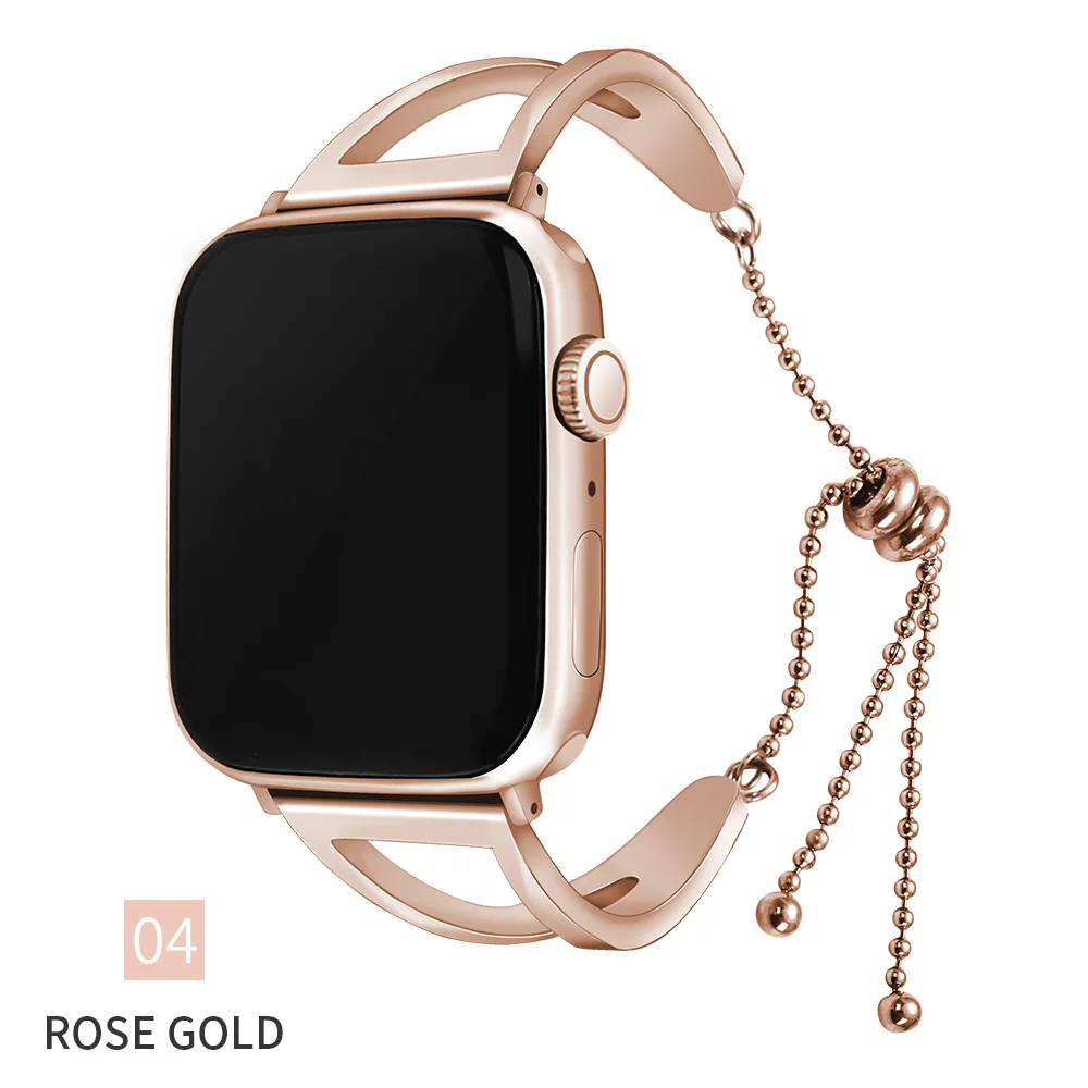 Fashion Stainless Steel Chain Watch Band for Women Ladies V-Bracelet Watch Strap for Apple iwatch
