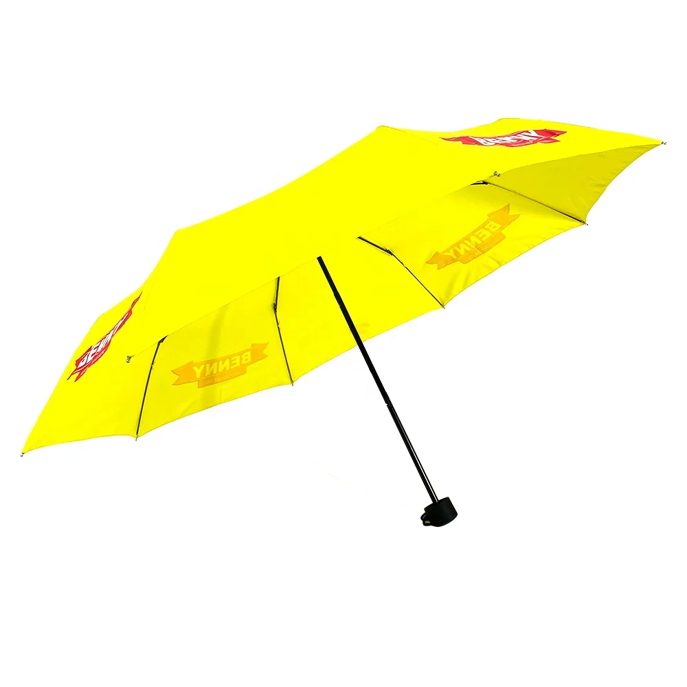 Ovida Yellow Umbrella 3Folding Manual Opening Custom Umbrella With Logo Prints Umbrellas