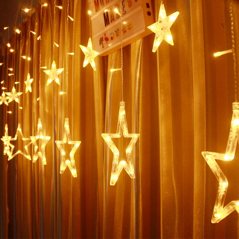 12 Star Christmas Halloween Holiday String 138 Led Window Curtain Fairy Lights For  Wedding Decoration