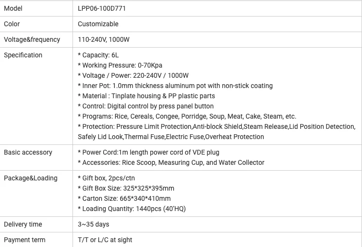 17 pre-set 1000 Watts Automatic outdoor touch screen cookware manufacturers mini SS410 EU standard electric pressure cooker