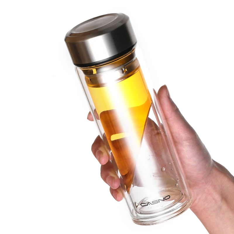 New Blank 420ml High Quality Unbreakable Double Wall Borosilicate Glass Water Bottle With Tea Filter